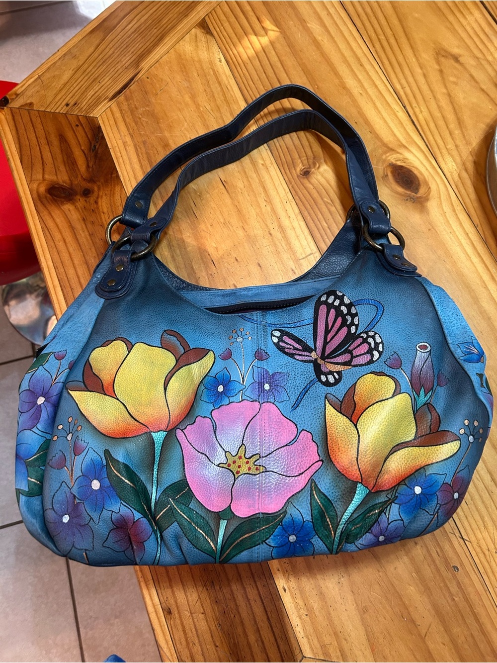 Anuschka hand-painted leather hobo shoulder bag
